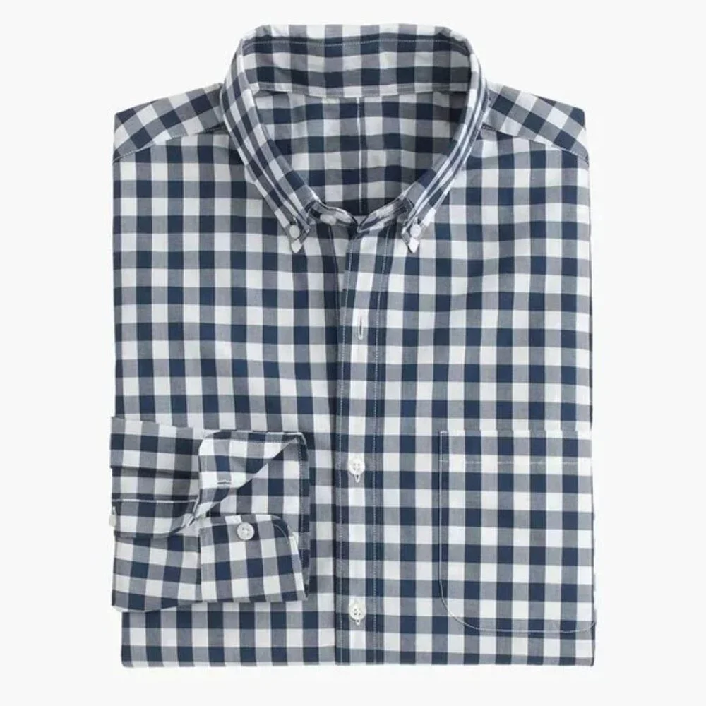 J.Crew Secret Wash Vintage Navy Button-Up Shirt In Faded Gingham NWT size: XS